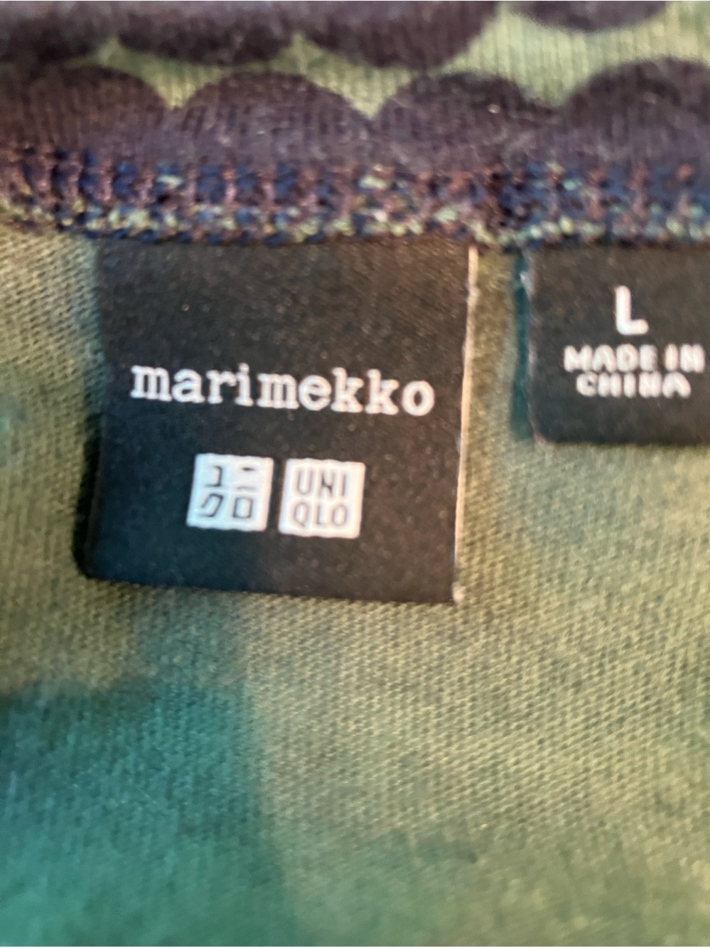 Uniqlo x Marimekko Dot Print Top | L | Green Navy Cotton Knit tshirt t-shirt - Picture 7 of 8